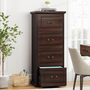 Tribesigns 4-Drawer File Cabinet, Vertical Wood Filing Cabinet for A4/Letter Size, Tall Office Drawer Chest, Rustic Storage Organizer Unit for Home Office, Dark Walnut