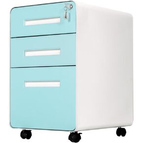 Panana 3 Drawer Mobile File Cabinet with Lock, Under Office Desk Metal Rolling Filing Cabinet Legal/Letter File Folders with Wheels and Stationary Feet for Home/Office, Fully Assembled (White, SIZE1)