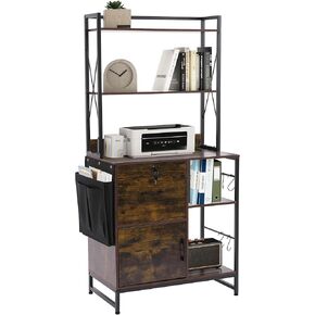 Vertical File Cabinet,Filing Cabinet with Shelves,Charging Station,Hanging Pouch and Hooks,Vertical Filing Cabinet Fits Letter/A4/Legal Size (Wood)