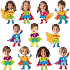 Qyeahkj 48Pcs Super Themed Hero Cutouts Super Themed Bulletin Board Decorations Hero Theme Paper DIY Photo Picture Crafts for Kids Graduation Party Decor for Back to School Classroom Birthday Supplies