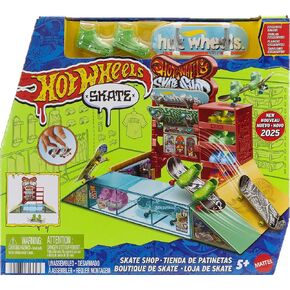 Hot Wheels Skate Fingerboard Playset, Skate Shop with Exclusive Fingerboard & Pair of Skate Shoes, Ramps, Walls & Edges for Skating, Includes Storage