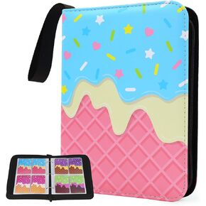 Cute Ice Cream Cake Card Binder for Girls, 400 Pocket Card Album Gifts, Ice Cream Donut Trading Game Card Holder Album for Standard Size Cards, Collectible Game Collection Case (PInk)