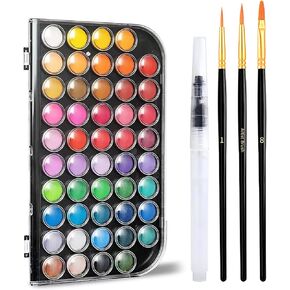 Watercolor Paint Set, 48 Color Watercolor with 10 PCS Nylon Brushes,6 PCS Refillable Water Brush Pen, 12 Page Pad and 2 PCS Art Sponges. Watercolor Paint set for Adults,Children and Beginners