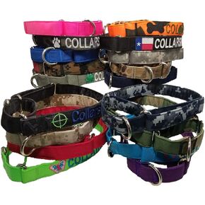 Custom 1" Martingale Dog Collars with Text only. Over 35 Camo/Solid Fabrics to Choose from.
