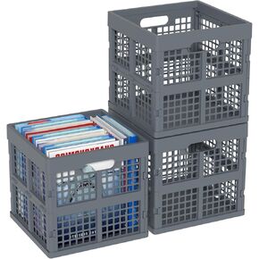 Gray Square Milk Crate, 18 L Plastic Stackable Utility Crate, 3 Pack