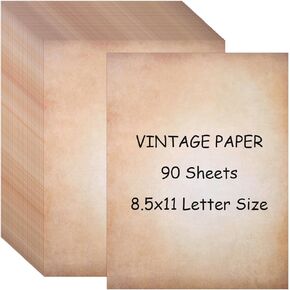 90 Sheets Vintage Paper, 8.5" x 11" Stationery Writing Paper, Double-sided Antique Old Fashion Parchment Paper for Printing, Decorative Printer Paper for Invitation, Letter, Resume, Award (Light)