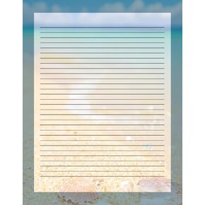 Sandy Shores - Lined Letter Writing Paper - 50 Sheets - 8.5 x 11 - Decorative Printer Paper