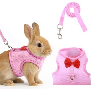 Rabbit Harness and Leash Set with Cute Bow, Soft Mesh Vest Harness for Rabbits, Adjustable Bunny Vest Harnes, for Rabbits Walks Accessories(Grey)