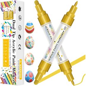 Paint Markers Paint Pens - 2 Pack Dual Tip Acrylic Permanent Marker (0.7mm & 3mm), Non-Toxic, Water-Based for Art Painting, Stone, Ceramic, Glass, Wood, Fabric, Metal, DIY Crafts (Black/White)