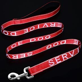 Frienda Emotional Support Dog Leash - Reflective 'SERVICE DOG' Print, Waterproof Neoprene Handle, 47 Inch, Red
