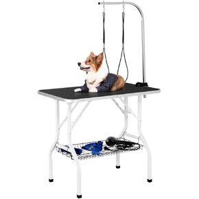 Yaheetech 36'' Dog Grooming Table, Pet Foldable Grooming Table w/Double Loops/Mesh Tray/Adjustable Arm, Black