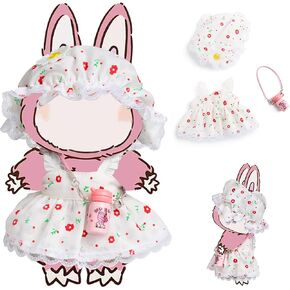 Doll Clothes(No Doll),Cute Kawaii Style for 17cm Dolls Accessories Floral Dress & Sun Hat Set White