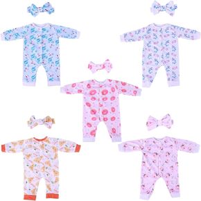 BABESIDE 5 PCS Reborn Baby Doll Clothes Food Pattern for 17-22 Inch Baby Dolls Onesie Baby Romper Set for Newborn Girl & Boy