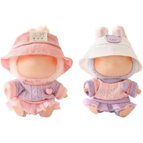 6 Pcs Doll Clothes Compatible with 15cm & 17cm, Hat Skirt Crochet Clothes for Dolls Accessories, Stylish Adorable Doll Clothing Set Replacement (No Doll)