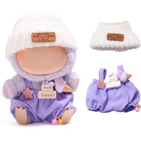 17 cm Doll Clothes (NO Doll) - Premium Doll Clothing & Accessories, Green Back Dress Set - Plaid Back Pants + Bow Tie Headscarf(Style F)