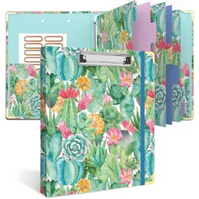 3 Ring Binder 1 Inch, Cute Round Ring Binders with 6 Tab Dividers, Labels Stickers, Low Profile Clipboard with Storage, Fashion Binder School Office Supplies(Vintage Blue Florals)