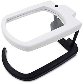 2.5X Folding Hands Free Magnifying Glass with Stand and Lanyard Rectangle Illuminated Magnifier for Reading Inspection Repair Needlework Hobby and Craft (White)