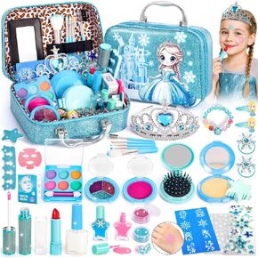 Kids Makeup Set for Girls Toys, 29Pcs Washable Princess Frozen Make Up Kit w/ Dress Up Accessories, Christmas Birthday Princess Gifts Toys for Girls Kids Toddlers Age 3 4 5 6 7 8 9 10 11 12