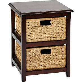 OSP Home Furnishings Seabrook وحدة تخزين من طبقتين مع سلال طبيعية، لمسة نهائية بيضاء