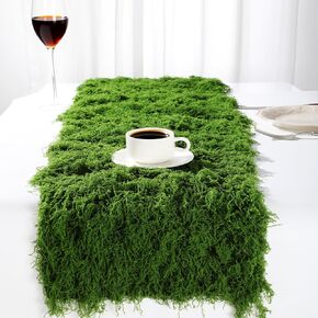 Zeyune 2 Pcs 12'' x 71'' Fake Moss Table Runner for Crafts Artificial Green Moss Sheet Roll Waterproof Carpet Blanket for Wall Roof Garden Wedding Party Decoration