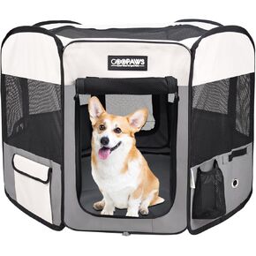 JESPET 61" Pet Dog Playpens, Portable Soft Dog Exercise Pen Kennel with Carry Bag for Puppy Cats Kittens Rabbits,Shale Green