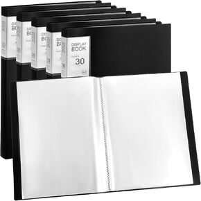 Folder with Plastic Sleeves 4 Pack 8.2"x11.7" Black Portfolio Folder for Artwork Display Book 30 Pockets 60 Pages Capacity