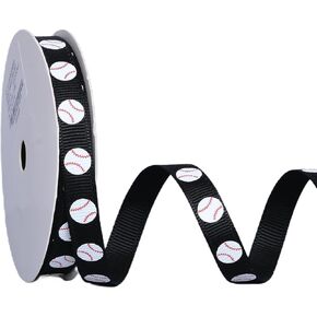 Baseball Ribbon, 3/8 Inch Grosgrain Sports Ribbon for Crafts Hair Bows Gift Wrapping Team Decor Party Decorations, Black/White/Red, 10 Yards
