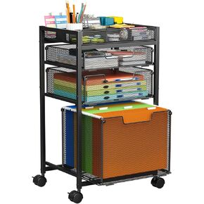 JKsmart Rolling File Cart with 3 Storage Drawers, Mobile Filing Cabinet with DIY Divider, Hanging File Folder Organizer on Wheels, Fits A4/Letter Size, Under Desk Utility Cart for Home Office