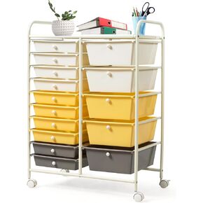 GLACER 15 Drawers Rolling Cart, Storage Cart with w/Removable Drawers & Steel Frame, Multipurpose Organizer Cart w/Sleek Handle, Utility Cart on Lockable Wheels for Home, School, Office (White)