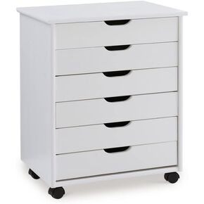 Linon Bridgton 6-Drawer Wide Rolling Storage Cart