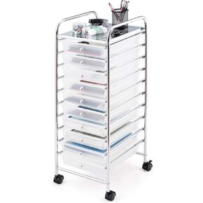 Happygrill 10-Drawer Storage Cart, Utility Cart with Removable Drawers & Metal Frame, Rolling Storage Cart with Lockable Wheels for Home, Office, Rainbow