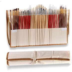 HBJWOV 38 Paint Brush Band Canvas Bag Box Long Wooden Handle Synthesis Art Supplies for Oil Acrylic Water