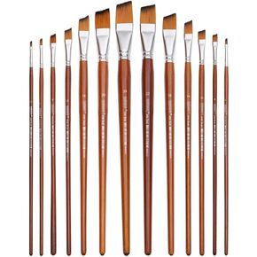 HBJWOV 13pcs Angled Paintbrushes Professional Long Handle Paint Brush Oblique Shape Watercolor Painting Oil Acrylic Nylon Hair
