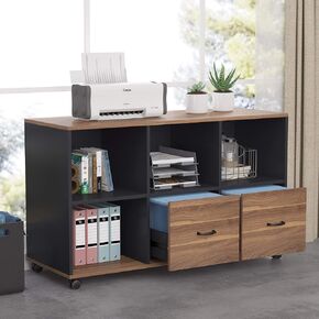 Tribesigns 2 Drawers Lateral File Cabinets, Home Office 43-inch Mobile Wood Filing Cabinet Printer Stand with Wheels and Open Storage Shelves,Drawers for Letter Size (Light Grey)
