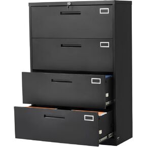 VEVOR 4 Drawers Metal File Cabinet, Vertical Filing Cabinet with Lock and Adjustable Hanging Rod, Tall Filing Storage Cabinets for Home and Office Fit Letter, A4, Legal Size File, Easy Assembly, Black