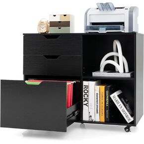 Giantex 3 Drawer File Cabinet, Office Storage Cabinet Fits Files Letter, A4, Legal Size, Rolling Printer Stand with Adjustable Shelf, Office Organization and Storage, Lateral Filing Cabinet (White)