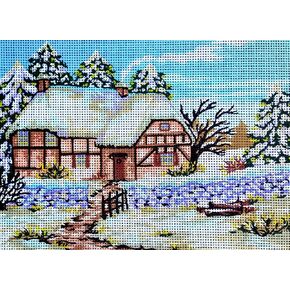 Needlepoint Painted Canvas Cross Stitch Tapestry Kit Gobelin - Landscape. 12"x16" By Collection D'Art 10197