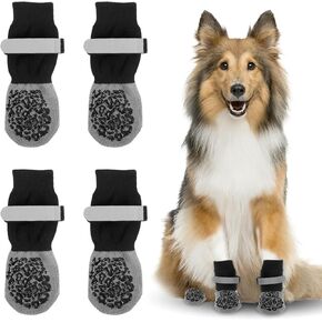 4 Pcs Double Sided Dog Socks to Prevent Licking Paws, Dog Socks for Hardwood Floors Anti Slip, Paw Protector, Winter Warmth, Waterproof, Suitable for Indoor Wooden Floors, Outdoor, M, Gray