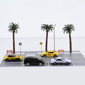 1:64 Scale Road Set and Landscape Accessory - City Road Scene with Coconut Tree, LED Lighting Support, Urban Diorama for Model Enthusiasts