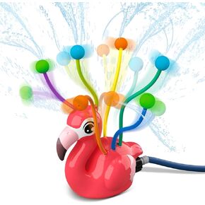 2-in-1 Water Sprinkler Toys for Kids and Aldult,Outdoor Garden Lawn Watering Toys with Water Tentacles,Attaches to Garden Hose,Summer Spray Water Fun Toys (Flamingo)