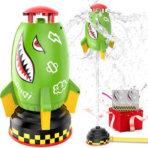 Skirfy Sprinkler Rocket Launcher Outdoor Water Toys for Kids, Rocket Design Water Powered Liftoff 9-16ft & Spin, Summer Garden Lawn Toys & Birthday Gift for Girls Boys Age 3-12 Year Old （White）