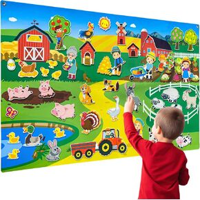Felt Flannel Story Board Set for Toddlers,44 * 28in Flannel Board for Wall,52 Felt Farm Animals Pieces,Farmhouse Theme Busy Board Story Preschool Storytelling,Learning Interactive,for 3 Years + Kids