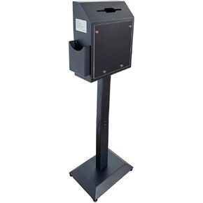 Suggestion Box with Stand, Floor Standing Offering Box, Metal Locking Ballot Collection Safe Box for Voting, Charity, Donation, Church, Election, Hospital Feedback, and Car Rental Key Return, Black