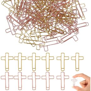 100 Pcs Bible Paperclips Cross Paper Clips Cute Journaling Supplies Multicolored Metal Bookmarks Bible Paper Clamps for Christian Office Home Students Art Enthusiasts (Gold + Rose Gold)