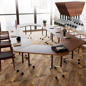Folding Conference Table,47.2" Modern Modular Conference Room Tables/Podcast Tables,Portable Mobile Training Table with Wheels,Flip Top Rolling Seminar Meeting Table for Office Classrooms (8 Pack)