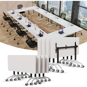 Modern Conference Table,4PCS Folding Conference Table with 360°Mobile Wheels,Office Conference Room Table for 4-6 Person,Modular Meeting Table (Grey, 55in)