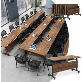 Conference Room Tables,47.2" Modern Office FoldingTraining Conference Tables,Flip Top Mobile Seminar Table with Lockable Wheels,Mobile Foldable Meeting Table for Classroom Office (white, 4 pack)