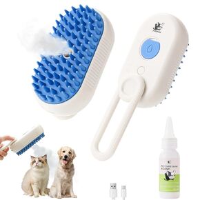 Cat Steam Brush for Shedding-4 in1 Upgraded Deshedding Brush for Cats and Dogs-Includes Waterless Shampoo-Deshedding,Massage,Spray Cleaning,Anti-Static-Suitable for Long & Short Haired Pets-Blue