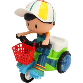 VGEBY Baby Electric Tricycle Toy, Interactive Toy with Music Light Rotating Stunt Cool Sound Rotating Light Universal Wheels Cartoon Stunt Vehicle Toy for Boys and Girls