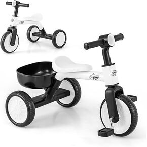 HONEY JOY Tricycle, Kids Trike 3 Wheel Bike with Adjustable Seat, Removable Storage Basket, Tricycle for 3-5 Years Old, Toddler Baby Tricycle, Birthday Gift for Preschool Boys Girls (Beige)